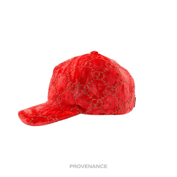 🔴 Gucci GG Monogram Canvas Velour Cap - Orange - Picture 4 of 10